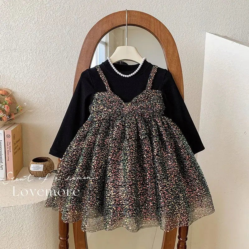 Baby girl dress 2025 autumn and winter new Korean version children's bow long sleeved dress