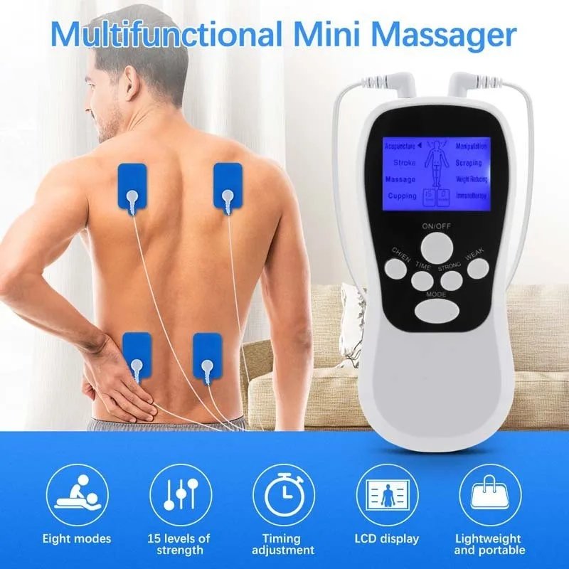 

MINI double output meridian massage instrument LED display blue screen charge massager 8 kinds of patterns