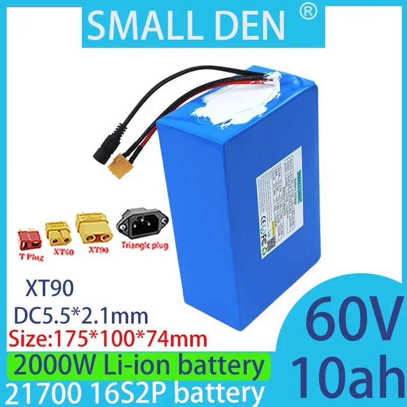 

60V 10ah 16S2P 21700 battery pack suitable for 67.2V built-in 30A 1500W 2000W BMS rechargeable battery+67.2V 2A 3Acharger