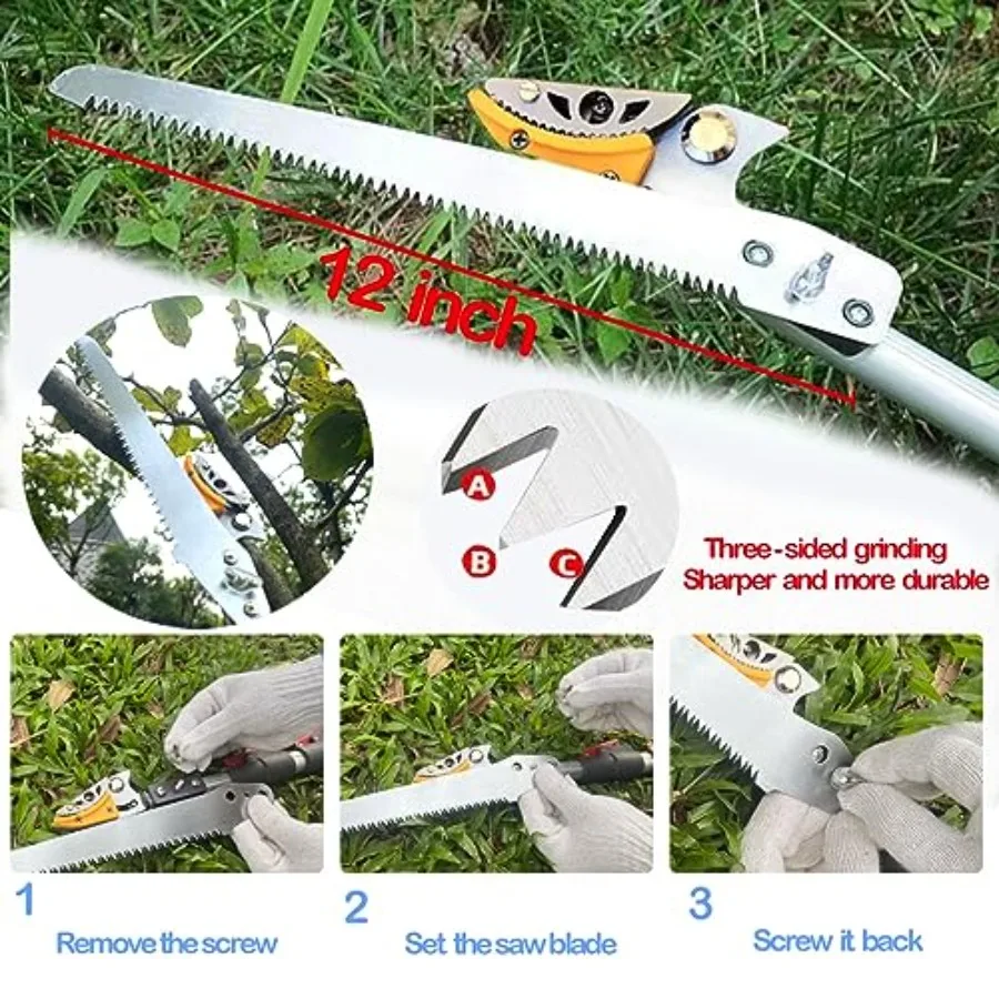 4.610ft Extendable Tree Pruner Telescopic Tree Trimmer Pole Saw with Upgrade Steel Saw Blade for Branch Cutting Fruit Picking a