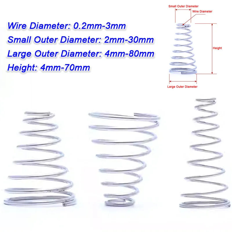 Wire Dia 0.2/0.3/0.35/0.4/0.5/0.6/0.7mm-3mm Tower Spring 304 Stainless Steel Taper Wire Compression Spring Conical Hight 4-70mm