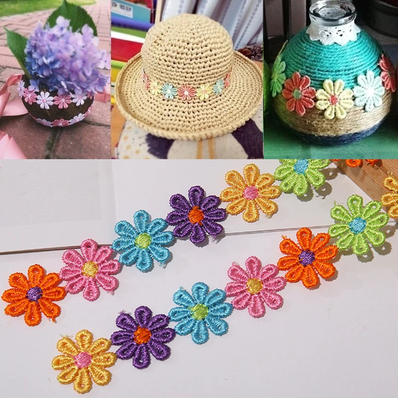 1Yard Colorful Daisy Flower Lace Trim For Knitting Wedding Embroidered Ribbon DIY Handmade Patchwork Sewing Supplies Crafts 25mm