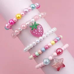 5 cute girl Strawberry Pentagram Pendant Charm beaded bracelets suitable for holiday parties birthday gifts in random colors