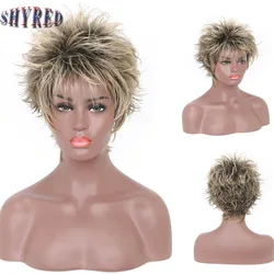 SHYRED-Perruque Synthétique Blonde Brune pour Femme, Mélange de Perruques Ondulées Courtes, Degré de Chaleur 03