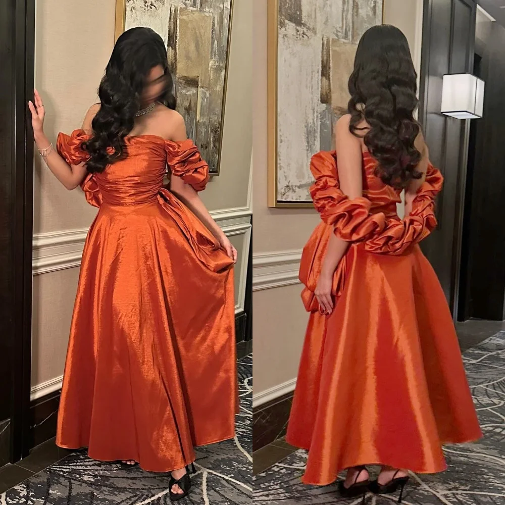 Customized Pleat Off-the-shoulder A-line Midi Dresses Bespoke Occasion Evening Party Gown Elegant Glitter High Quality