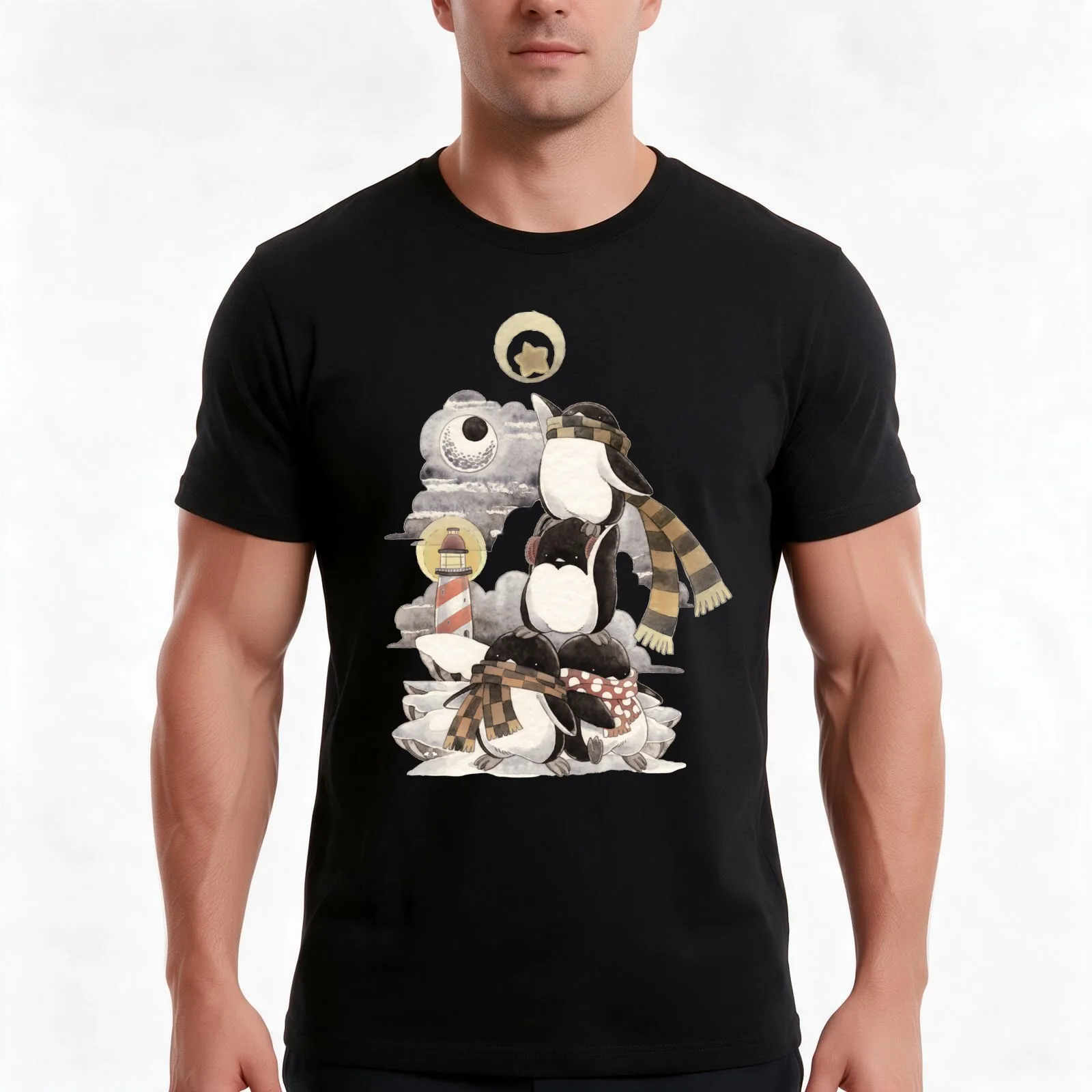 Penguins intrepid T-Shirt, Summer Casual Cotton Tee, Oversized Streetwear Tops, Vintage Graphic Print, Loose Fit Short Sleeve