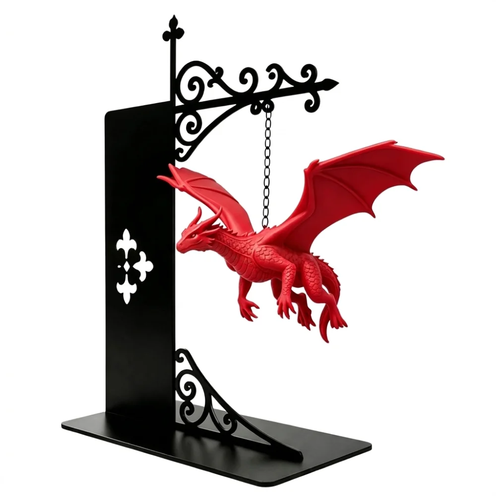 Fantasy Dragon Bookshelf Lamp Warm LED Retro Style Flying Dragon Night Light Hanging Chain Iron Stand Dragon Bookend Light