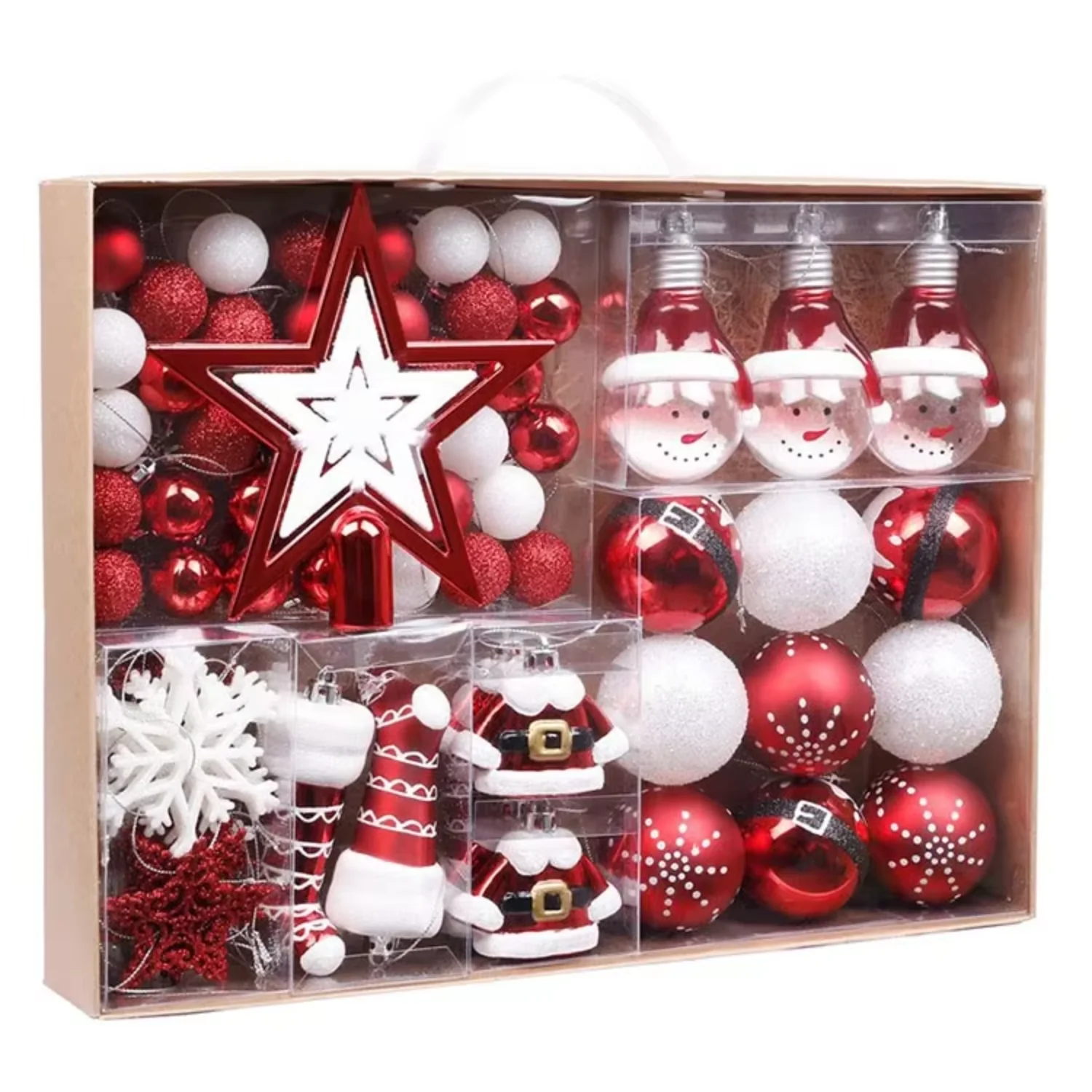 Red and White Clear Shatterproof Xmas Tree Decorations Bauble Ornaments Indoor Plastic Santa Christmas Ball