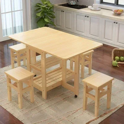 Folding Dinning Table and Chair Set Wood Space Saving Foldable Kitchen Dining Table a Manger CompletPopular