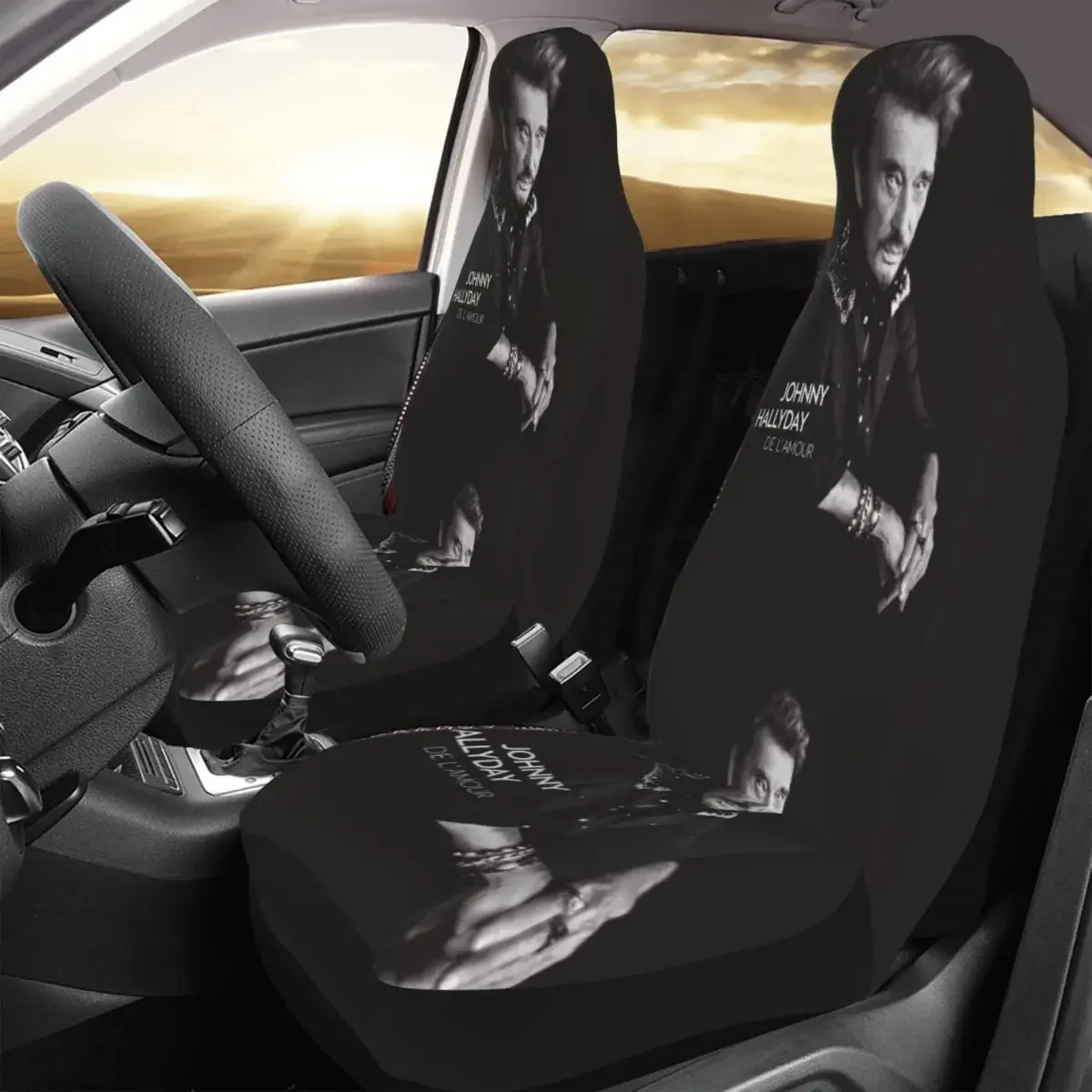 Johnny Hallyday Universal Auto Car Seat Covers Universal Fit for Sedan Van France Mucisian Bucket Seat Protector Cover 2 Pieces