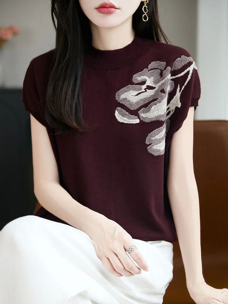 

Женский трикотаж с принтом в стиле ретро в национальном стиле, морская внутренняя ткань, ранняя осень, повседневная свободная посадка из мягкой ткани