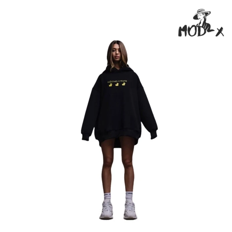 MODX Mid-length Hooded Hoodie Europe And The United States 2024 Autumn/Winter Women Three Duck Print Loose Casual Hooded Hoodie