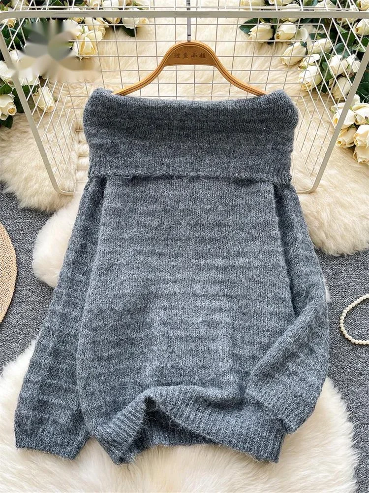 

Autumn Shiny Cashmere Long Sweater Women Long Sleeves Striped Thick Knitted Top Off Shoulder Sequied Casual Pullover