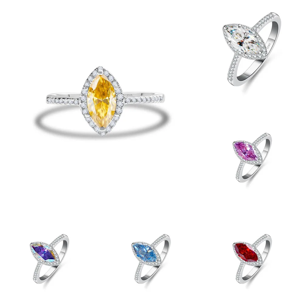 

925Sterling Silver Moissanite Ring for Women Marquise Wedding Ring Luxury Multicolor 1CT VVS1 with GRA Certificate Fine Jewelry