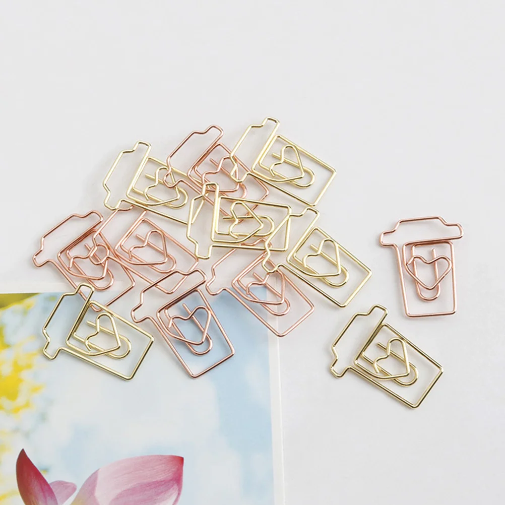 

24Pcs Cartoon Paper Clips Creative Coffee Cup Shape Metal Clips for Notes Photos Organization Golden Rose Gold