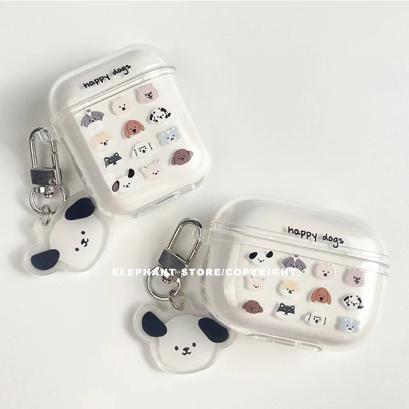 Étui transparent souple pour écouteurs avec chaîne pour Air Pods 3 4, étui mignon pour chiot pour Airpods Pro 2 EJBHT15