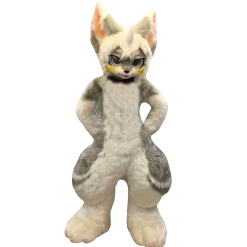 Halloween Cosplay Suit Gray White Fur Fox Mascot Costume Fursuit