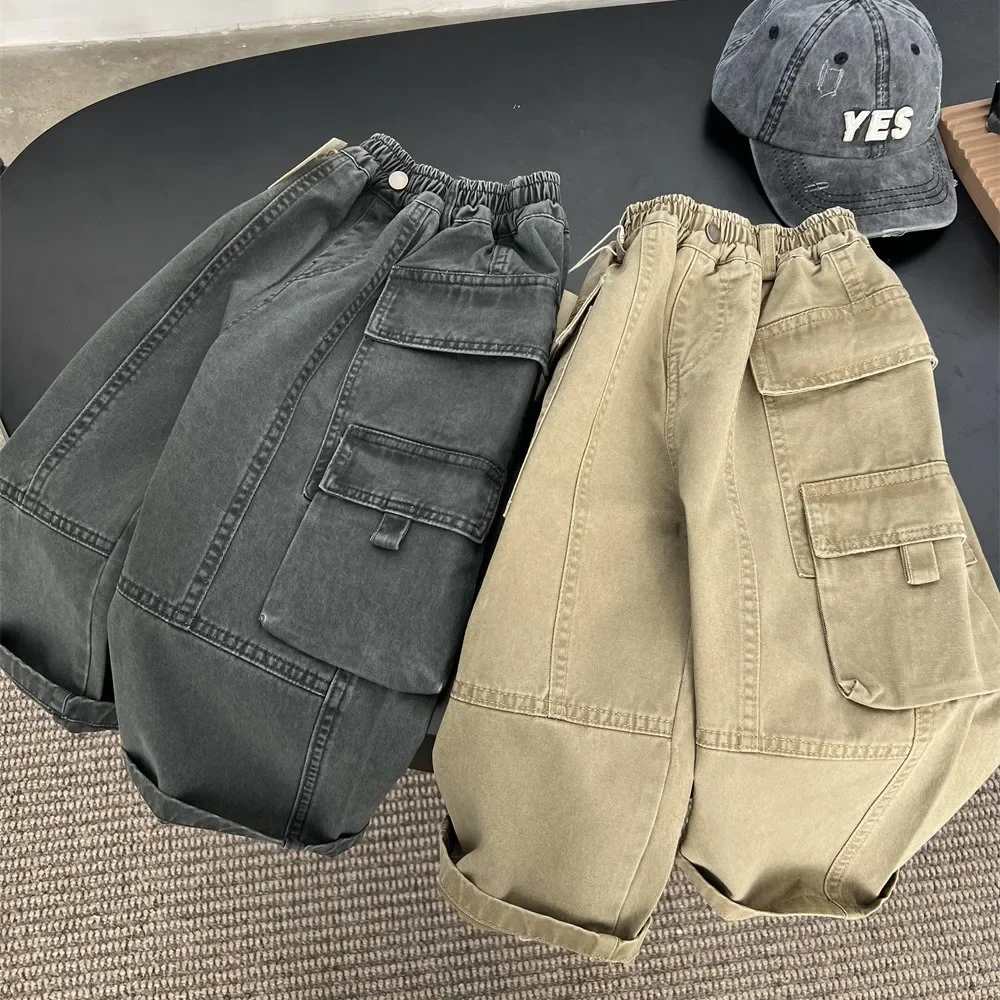 Children Clothing Kids Fashion Retro All Match Overalls 2024 Spring and Autumn New Boys Casual Loose Straight Leg Pants
