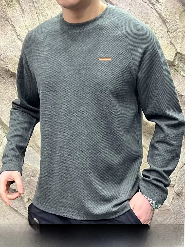 

Универсальная мужская базовая футболка с длинным рукавом и круглым вырезом из модала и шерсти, комфортная, дышащая, повседневная, приталенного кроя