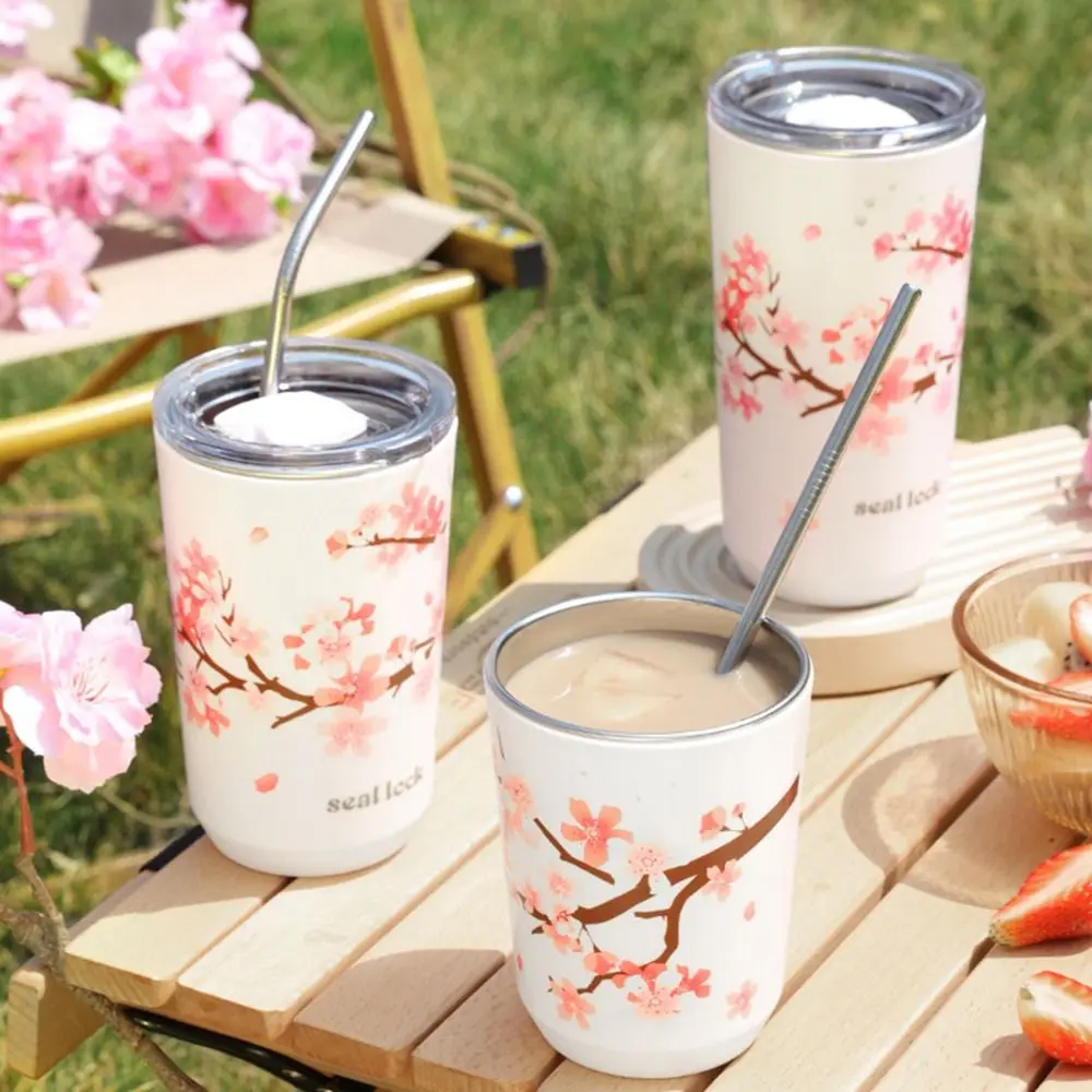

Leak-Proof Creative Insulated Cherry Blossom Double Layer with lid Thermos Cup Coffee Tumbler Water Bottle Vacuum Flask