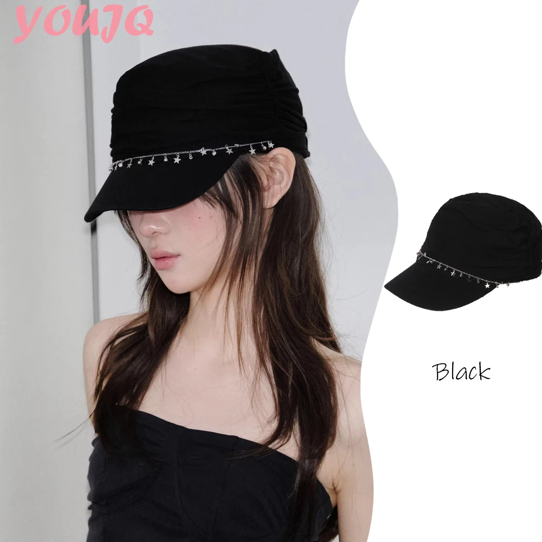 y2k-カジュアルヴィンテージスターホールベレー帽フラットトップ多用途八角形キャップ女性用春ニュースボーイチェーンスターハット-gorras-hombre