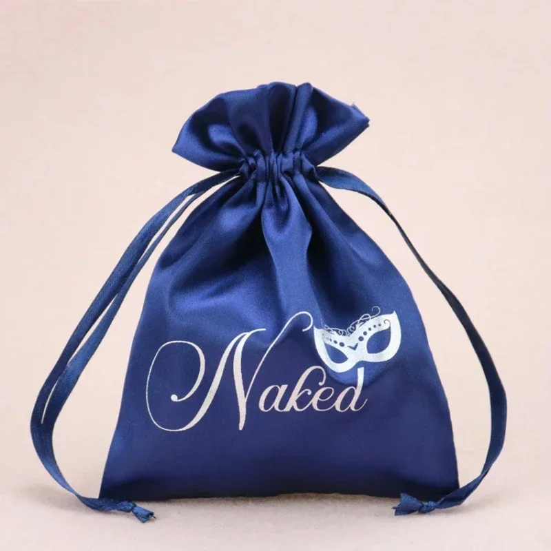 Satin Cosmetic Bags Packing Jewelry Hair Makeup Party Gift Packages Drawstring Pouch Shoe Eyemask Storage Sachet Print Logo 50p