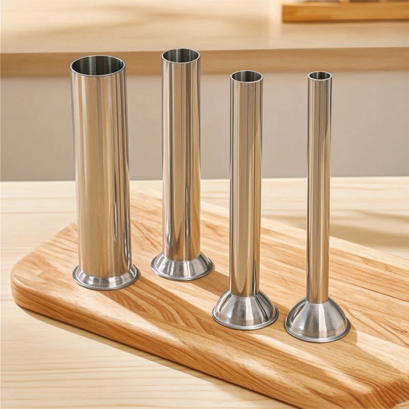 4 Pieces Sausage Stuffing Funnel Stainless Steel Sausage Stuffer Attachment Meat Grinder Funnel Compatible for Home Cooks view 6