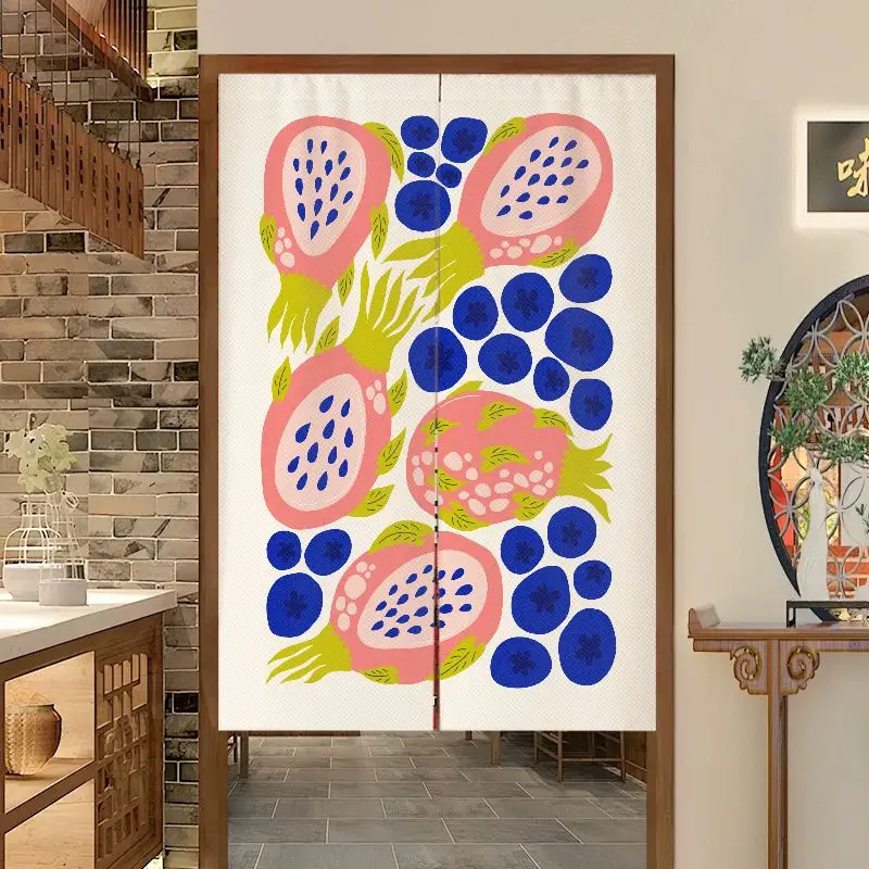 VIKAMA Simple Cartoon Fruit Japanese Door Curtain Abstract Printed Noren Aesthetic Kitchen Entrance Partition Curtain Home Decor