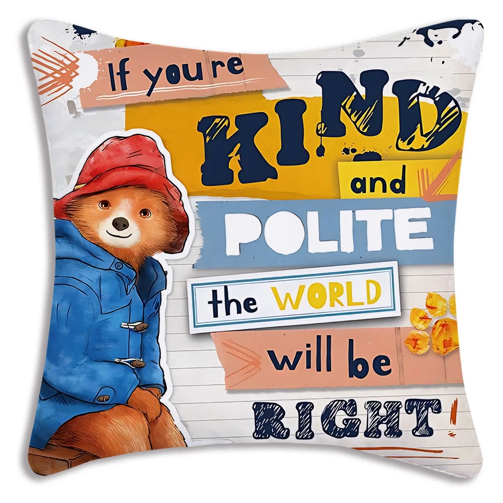 

Cute Funny British Cartoon Bear Pillow Covers Cartoon Sofa Decorative Home Double-sided Printing Short Plush Cute Cushion Cover