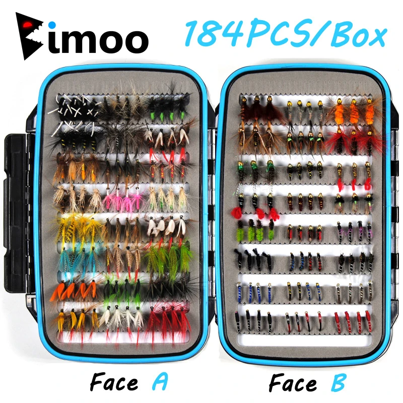 

Bimoo 184pcs Wet Dry Nymph Fly Fishing Lure Box Set Fly Tying Material Bait Fake Flies for Trout Grayling Panfish Fishing Tackle