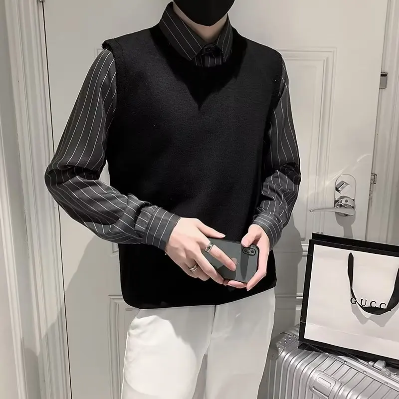 

Мужской трикотажный джемпер свободного кроя с V-образным вырезом, осенне-зимний, больших размеров, 300 Pou, в японском стиле, модный, брендовый, из полиэфирного волокна