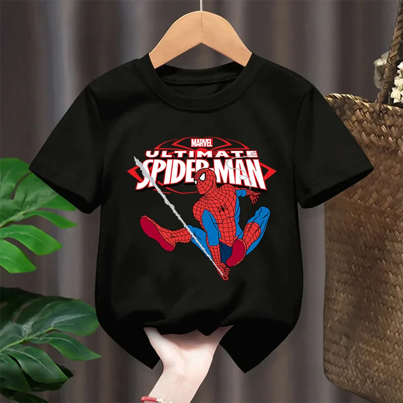 Spiderman Children T-Shirt Marvel Superheroes T Shirts Cotton Tee Summer Casual Clothing Boys Girls Cartoon Short Sleeved Tops