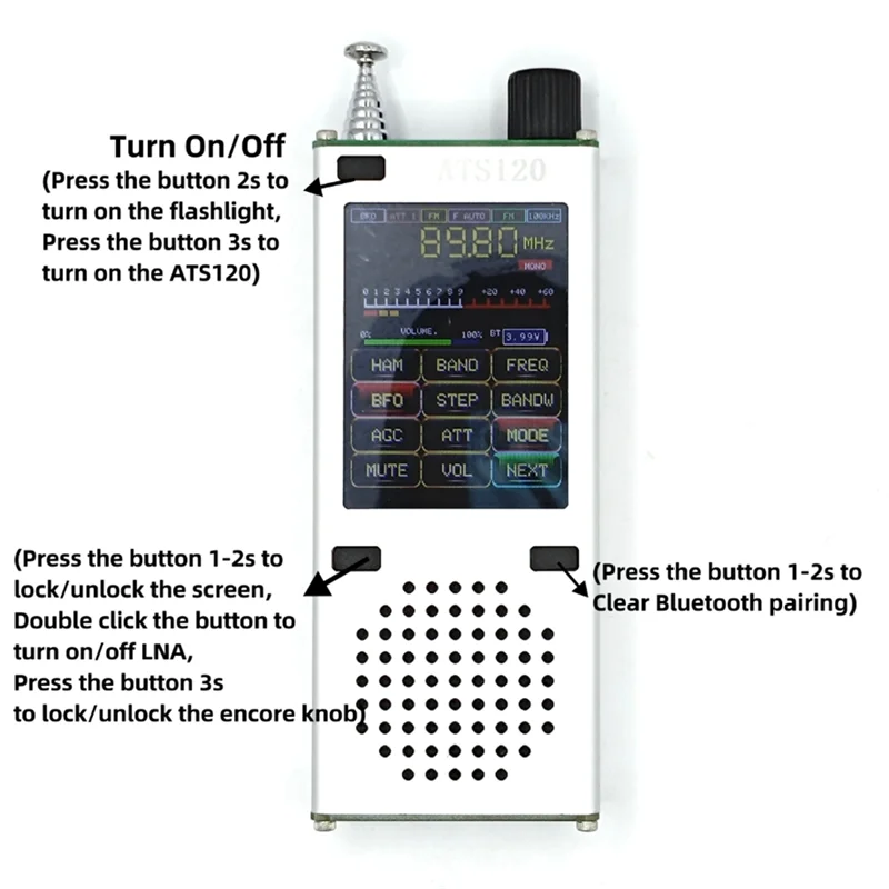 Portable ATS120 SI4732 ESP32 Bluetooth SSB FM RDS 64-108MHz AM LSB USB All Band Radio Receiver + 2.4 Inch Touch LCD