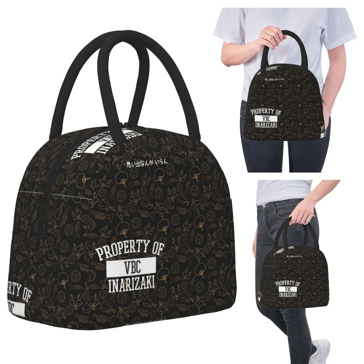 

Inarizaki Pattern Insulated Lunch Bag for Kids School Cooler Thermal Food Box Tote Portable Lunch Boxes Container