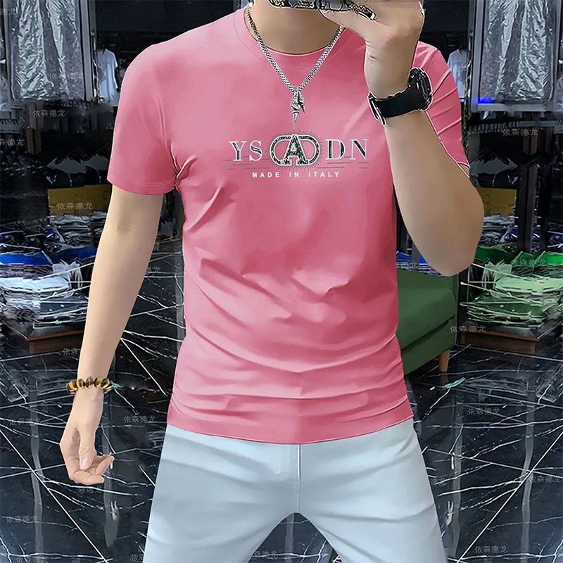 

Light Luxury Men's T-shirt Summer Trend Letter Logo Mercerized Cotton Male Tees European Fashion Handsome High-quality Clothing