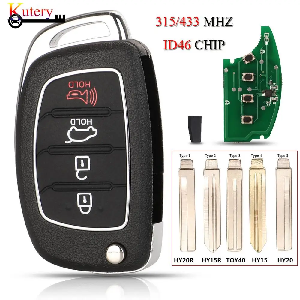 Kutery 10PCS/Lot Remote Car Key For Hyundai Accent Ix35 I30 Solaris Tucson I20 Santa Fe 315/433MHZ ID46Chip 4B Keyless Filp Key