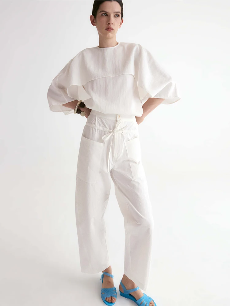 

Брюки женские повседневные из конопляно-хлопковой ткани с двойным поясом, зауженные, с высокой талией, свободного кроя