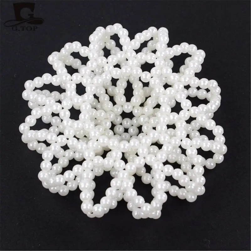 

39BB Crochet Pearl Hair Net Hair Bun Cover Net Female Headdress Hair Styling Tool