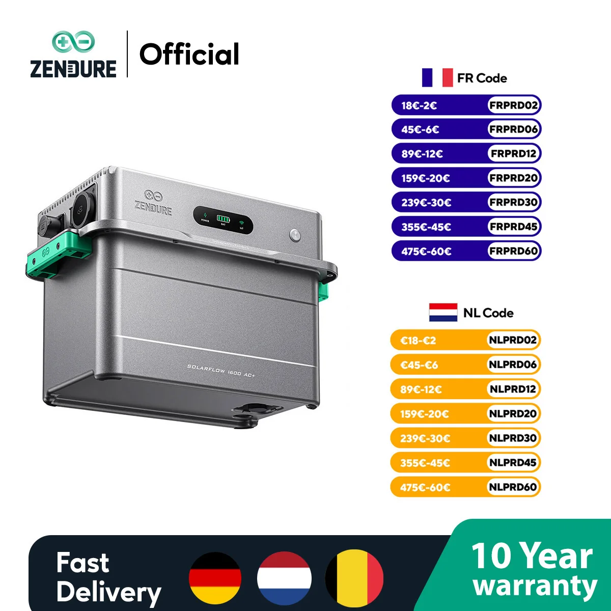 Zendure SolarFlow 1600 AC+ - Plug & Play AC-energieopslagsysteem, compatibel met alle bestaande fotovoltaïsche systemen, HEMS ZENKI, 1600W, 1,92 kWh uitbreidbaar tot 11,52 kWh, IP65