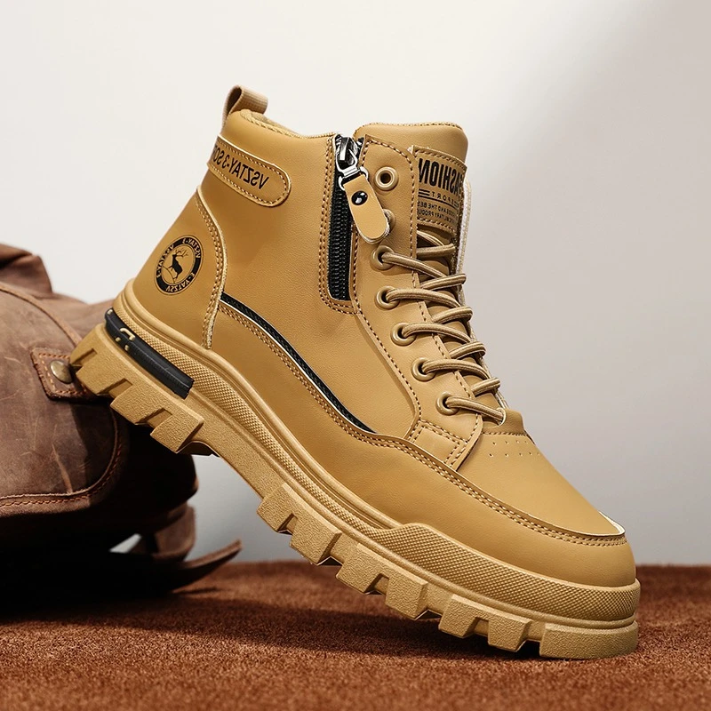 سميكة سوليد الارتفاع زيادة أحذية رجالي الشتاء أحذية رجالي أحذية دافئة جديد المضادة للانزلاق دراجة نارية الأحذية المألوف بلون