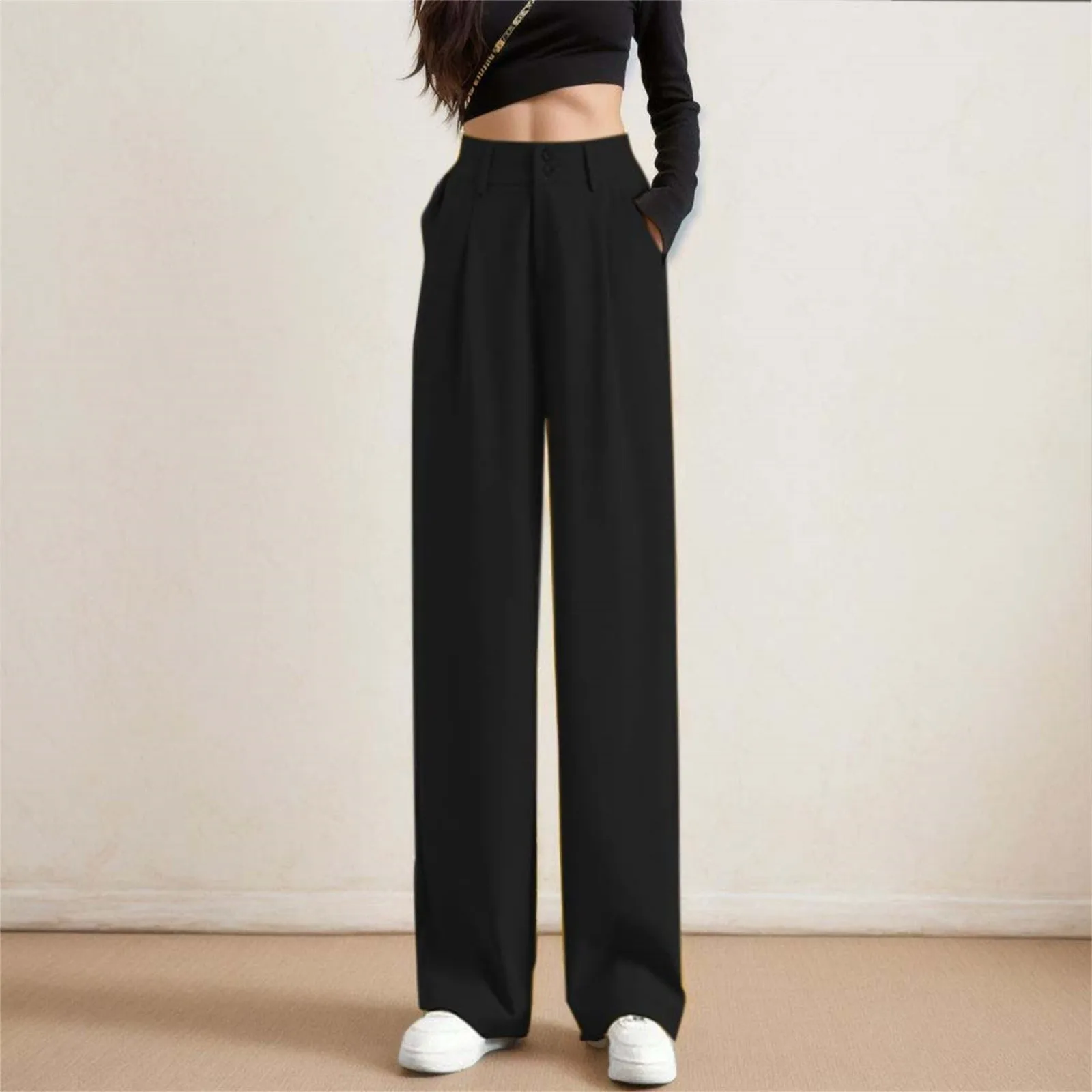 Women Fashion Solid Front Zipper Straight Pants Vintage High Waist Full Length Female Chic Lady Trousers Pencil Pants 2025