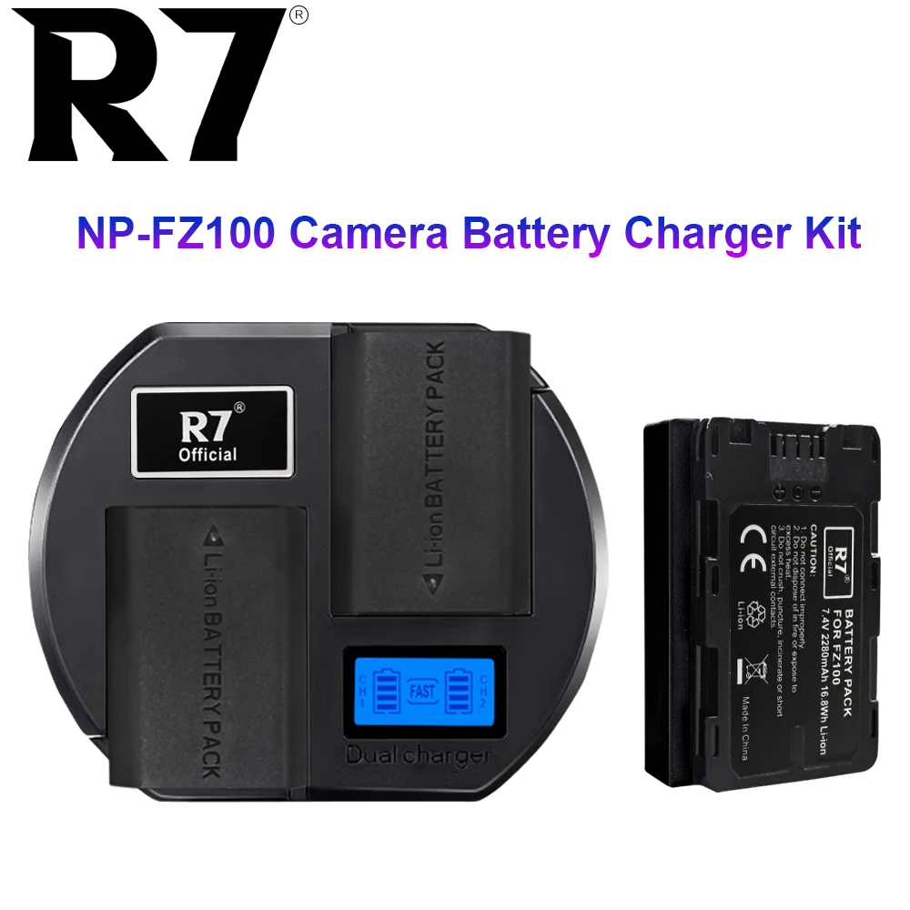 

R7 NP-FZ100 NPFZ100 NP FZ100 Battery 2280mAh + LCD Dual USB Charger for Sony NP-FZ100, BC-QZ1, Sony a9, a7R III, a7 III,A6600