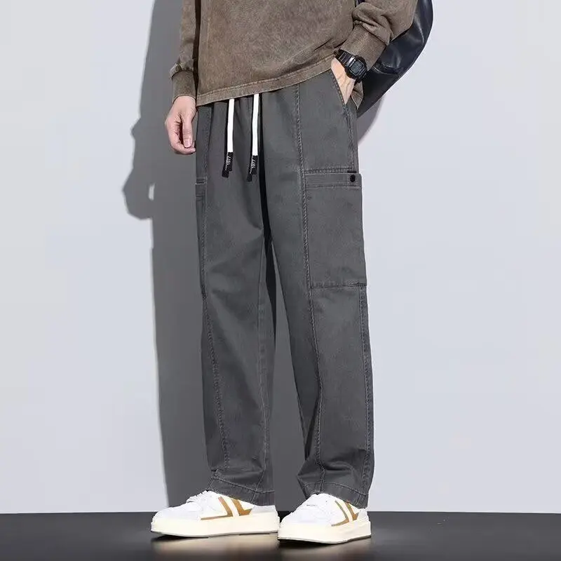 Modne amerykańskie spodnie retro casual męskie w stylu high street, stylowe, uniwersalne, robocze, z prostymi nogawkami.