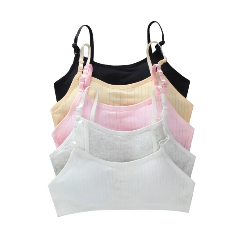 5PC Girls' Bra Elastic Sling Vest Cotton Girls' Wrapped Bra Underwear Children Student Training Bra 8-14years