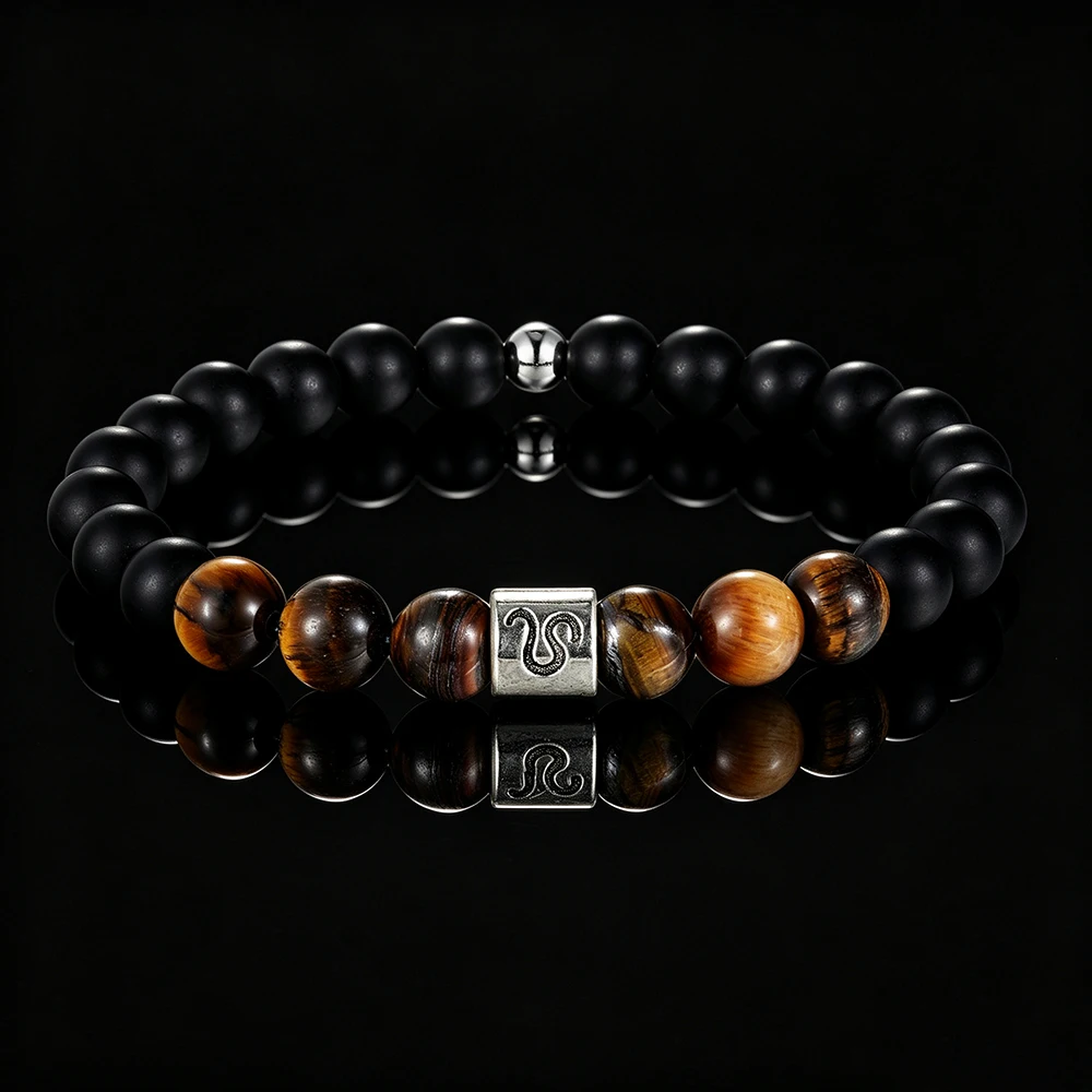 Handgefertigtes 12-Sternzeichen-Armband, elastisch, mit natürlichen Tigeraugensteinperlen, Sternzeichen-Anhänger, Unisex-Geburtstagsgeschenk für Männer und Frauen – Detail 14
