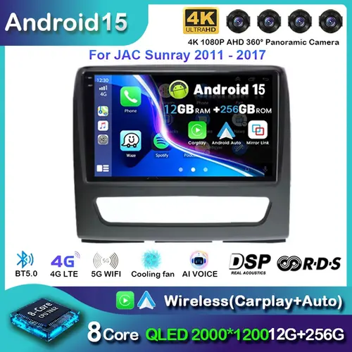 Android 15 Radio del coche para JAC Sunray 2011 - 2017 BT GPS NAVI 4G WIFI unidad principal reproductor de vídeo Multimedia Qualcomm QLED 2DIN LTE 5G