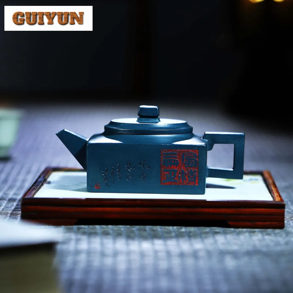 

250ml Purple Clay Square Teapot Authentic Yixing Raw Ore Filter Tea Pot Chinese Zisha Teaset Chinese Customized Beauty Drinkware