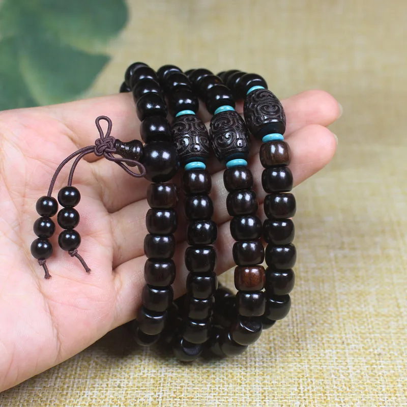 

Factory Wholesale Ebony Apple Beads7*9Engraved Ruyi Barrel Beads Buddha Beads Prayer Beads Fashion Unisex Bracelet Gift Natural