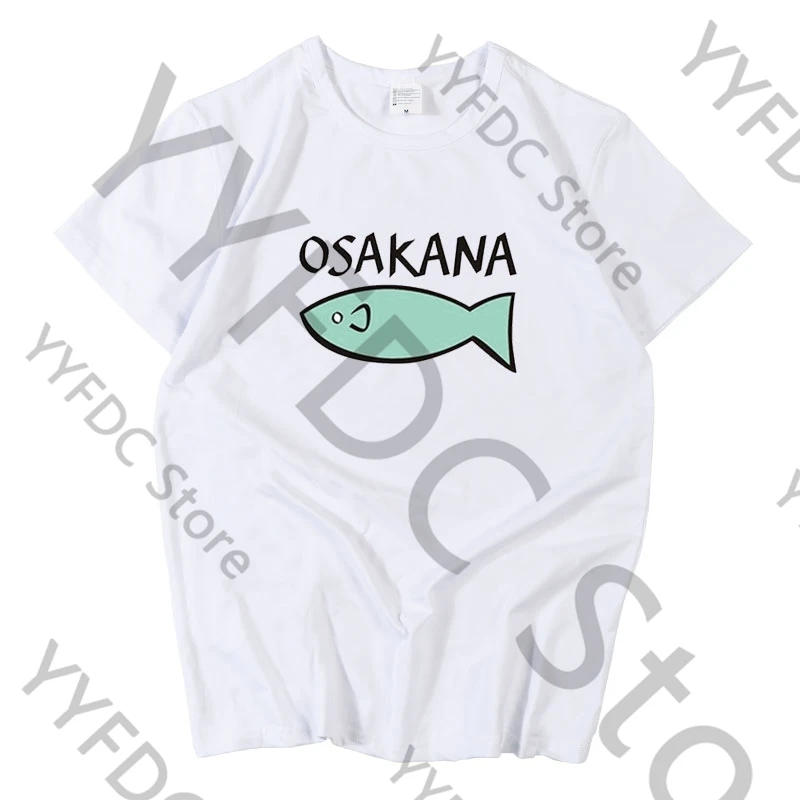 Anime Kinako OSAKANA T Shirt Kawaii Cartoon Same T-shirt Men Women Fashion Funny Fish Print Top Harajuku Summer Short Sleeve Tee