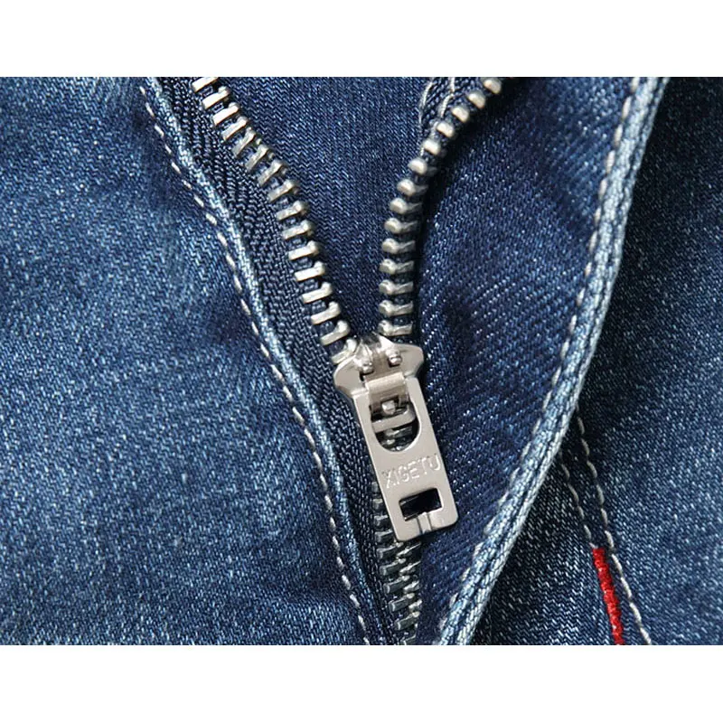 Fashionable street clothing men's stretch jeans retro blue slim fit distressed jeans men's embroidery designer retro denim pants